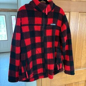 Columbia Women Red and Black Plaid Teddy Jacket XXL